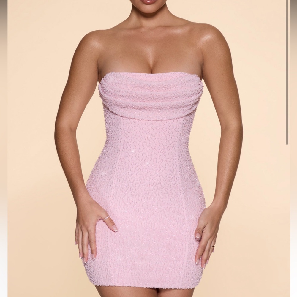 Oh Polly Basel Cowl Neck Embroidered Mini Dress